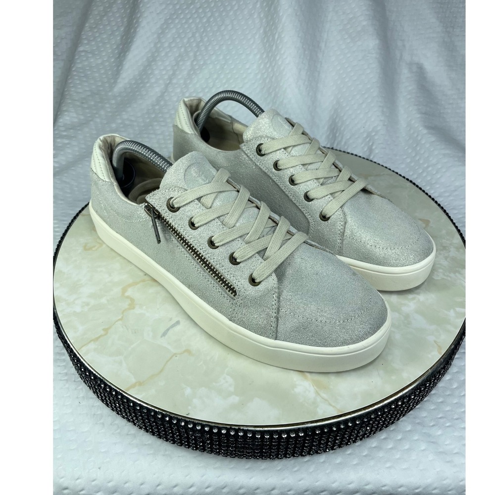 Revitalign Metallic Suede Side Zip Sneakers Womens 11 Silver Grey Orthotic Shoes